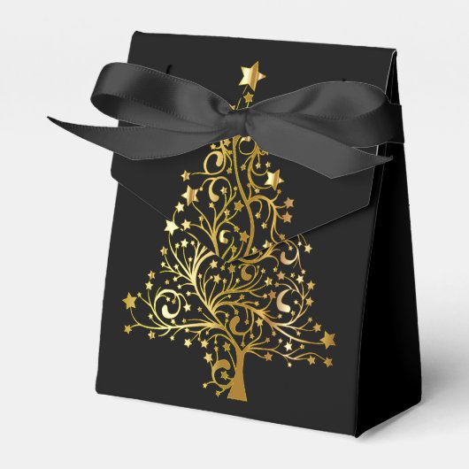 Elegante chique zwart gouden kerstboom gunst box bedankdoosjes (Voorkant Zijde)