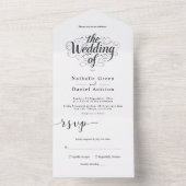 Elegante chique zwart-wit kalligrafie bruiloft all in one uitnodiging (Binnen)