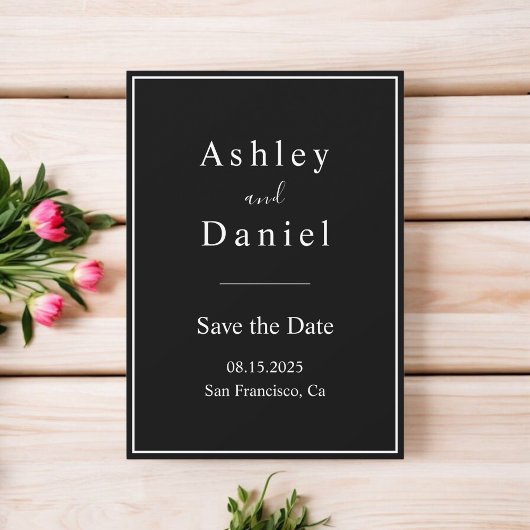 Elegante chique zwart-wit minimale bruiloft save the date