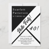 Elegante chique zwart-wit moderne 40e verjaardag kaart (Voorkant)