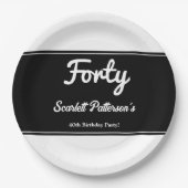 Elegante chique zwart-wit moderne 40e verjaardag papieren bordje (Voorkant)