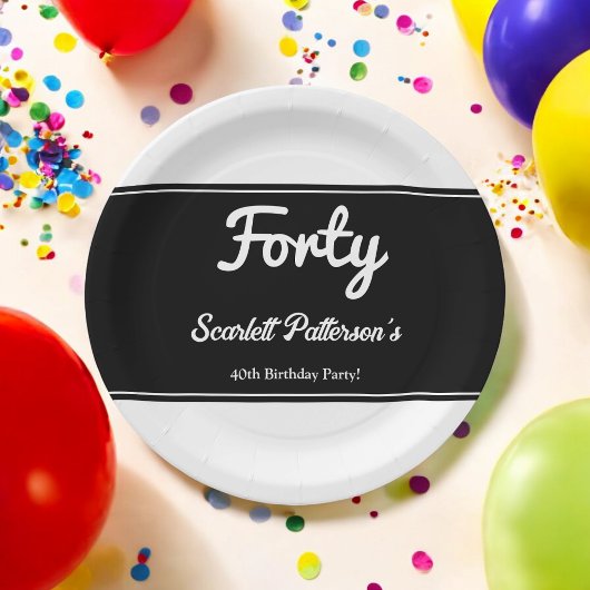 Elegante chique zwart-wit moderne 40e verjaardag papieren bordje