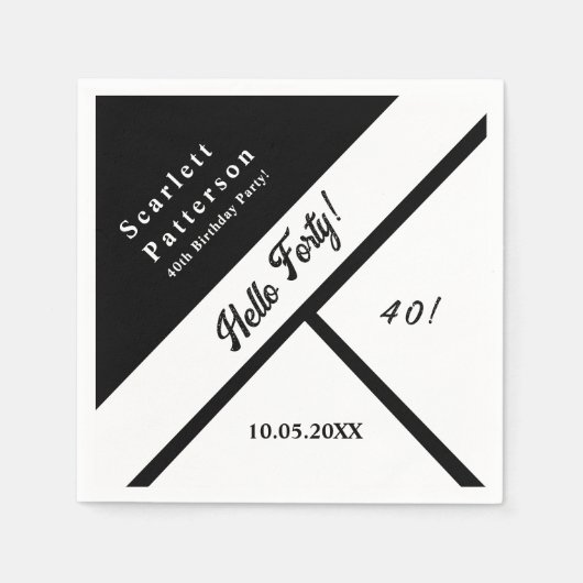 Elegante chique zwart-wit moderne 40e verjaardag servet (Voorkant)