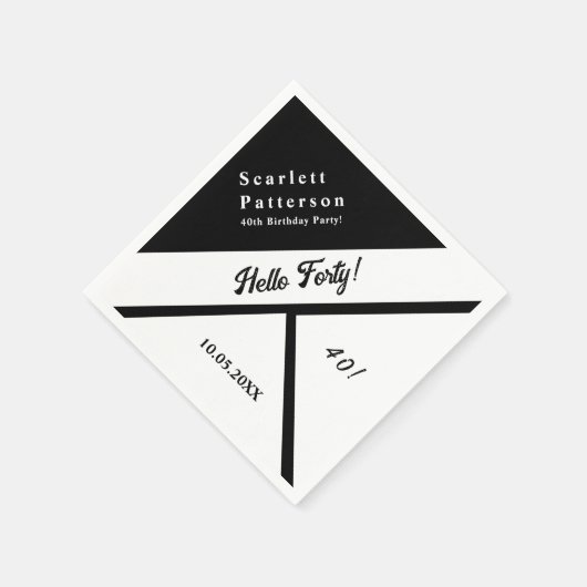 Elegante chique zwart-wit moderne 40e verjaardag servet (Hoek)