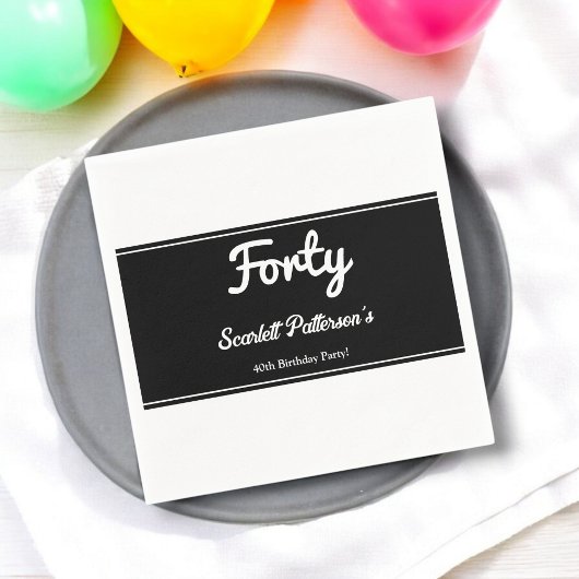 Elegante chique zwart-wit moderne 40e verjaardag servet