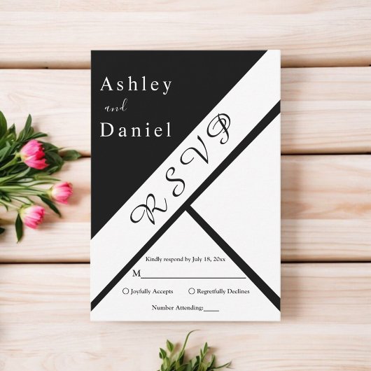 Elegante chique zwart-wit moderne Fancy bruiloft RSVP Kaartje