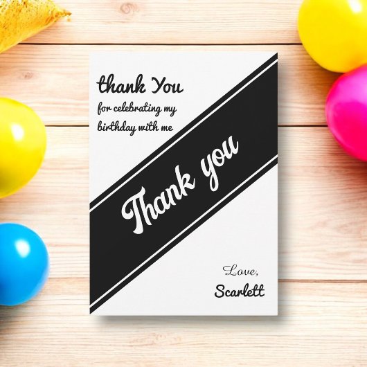 Elegante chique zwart-wit moderne verjaardag bedankkaart