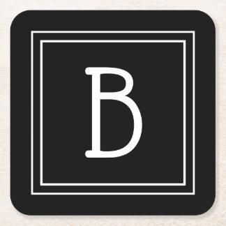 Elegante chique zwart-wit monogram initiaal kartonnen onderzetters