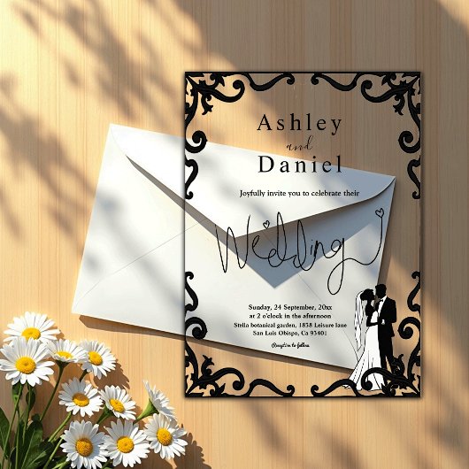 Elegante chique zwart-wit paar Lijst bruiloft Acryl Uitnodigingen