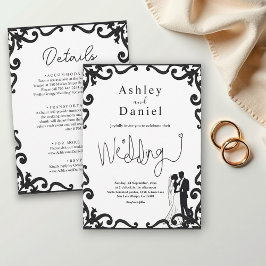 Elegante chique zwart-wit paar Lijst bruiloft Kaart