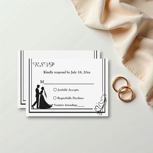Elegante chique zwart-wit romantische bruiloft RSVP kaartje