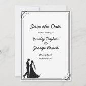 Elegante chique zwart-wit romantische bruiloft save the date (Voorkant)