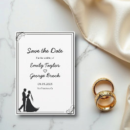 Elegante chique zwart-wit romantische bruiloft save the date