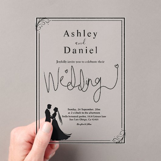 Elegante Chique Zwart-Wit Romantische Trouwdag Acryl Uitnodigingen (Insitu (Draagbaar))