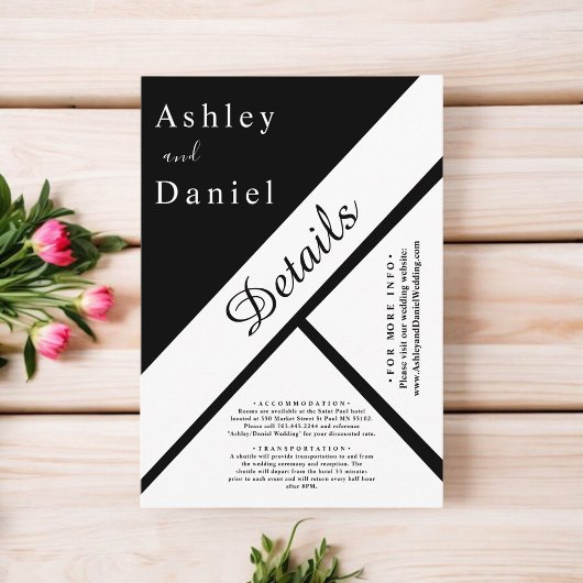 Elegante chique zwart-wit stijlvolle moderne bruil informatiekaartje