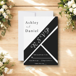 Elegante chique zwart-wit stijlvolle moderne bruil RSVP kaartje