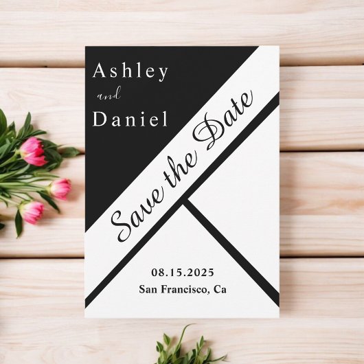 Elegante chique zwart-wit stijlvolle moderne bruil save the date