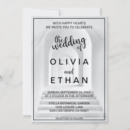 Elegante chique zwart-witte rand foto bruiloft kaart (Voorkant)