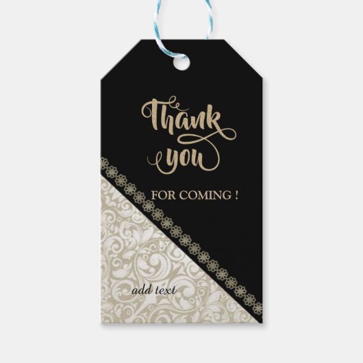 Elegante chique zwarte damast bedankkaart cadeaulabel (Voorkant)
