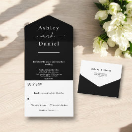 Elegante Chique Zwarte En Witte Moderne Eenvoudige All In One Uitnodiging