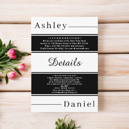 Elegante chique zwarte en witte strepen Fancy brui Informatiekaartje