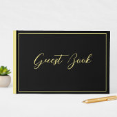 Elegante Chique Zwarte & Gele Typografie Trouwdag Gastenboek