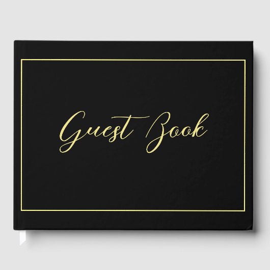 Elegante Chique Zwarte & Gele Typografie Trouwdag Gastenboek (Voorkant)