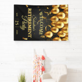Elegante chique zwarte gouden ballonnen pensioenfe spandoek (Insitu)