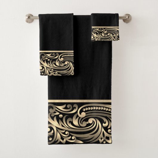 Elegante Chique Zwarte Gouden Krullen Bad Handdoek (Insitu)