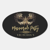 Elegante chique zwarte gouden maskerade verjaardag ovale sticker (Voorkant)