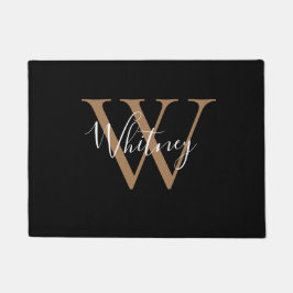 Elegante Chique Zwarte Gouden Monogram Script Naam Deurmat