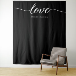 Elegante chique zwarte Love Script trouw achtergro Wandkleed