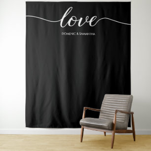 Elegante chique zwarte Love Script trouw achtergro Wandkleed