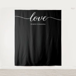 Elegante chique zwarte Love Script trouw achtergro Wandkleed