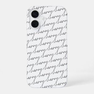 Elegante Chique Zwarte Witte Blijde Script Lettert iPhone 16 Hoesje
