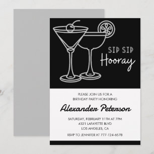 Elegante Chique Zwarte Witte Cocktail 42e verjaard Kaart
