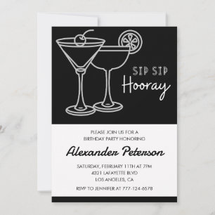 Elegante Chique Zwarte Witte Cocktail 92ste verjaa Kaart