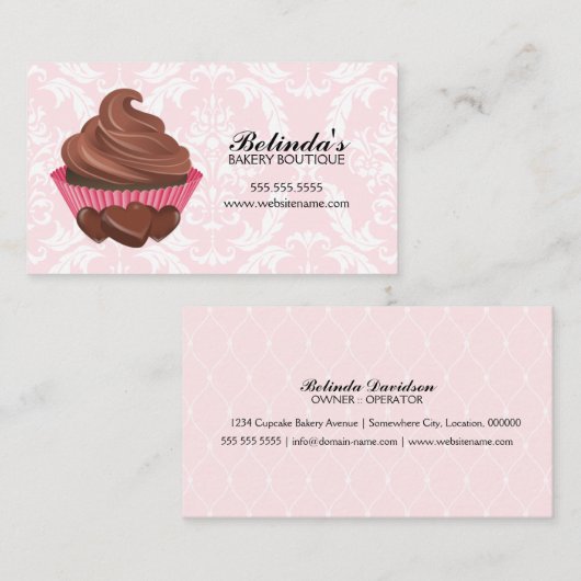 Elegante Chocolade Cupcake Bakkerij Visitekaartje (Voorkant / Achterkant)