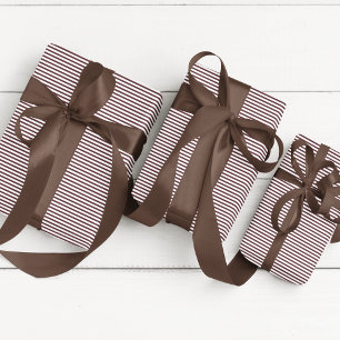 Elegante Chocolade Donkerbruin Dun Gestreept Cadeaupapier