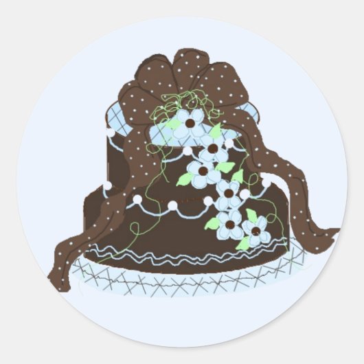 Elegante chocolade en blauwe cake ronde sticker (Voorkant)