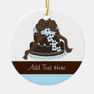 Elegante chocolade en blauwe designertaart keramisch ornament