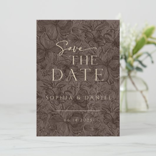 Elegante Chocolade Mocha bruiloft Save The Date (Staand voorkant)