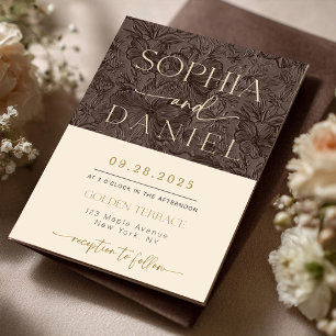 Elegante Chocolade Mocha bruiloft Templat uitnodig Kaart
