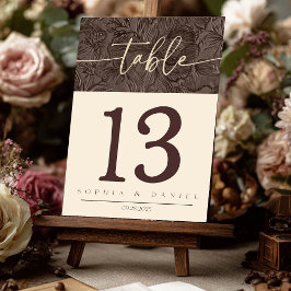 Elegante Chocolade Mocha Trouwtafel Nummers Doub Kaart