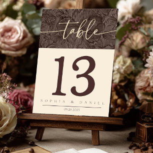 Elegante Chocolade Mocha Trouwtafel Nummers Doub Kaart