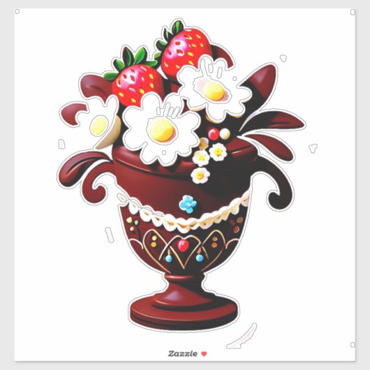 Elegante Chocolade Vaas Boeket Met Aardbeien Sticker (Vel)