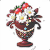 Elegante Chocolade Vaas Boeket Met Aardbeien Sticker (Voorkant)