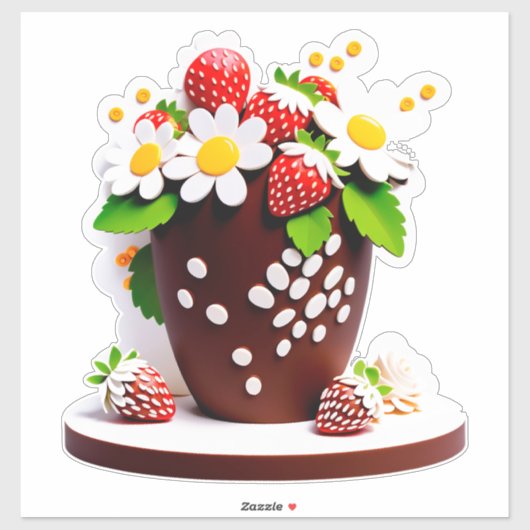 Elegante Chocolade Vaas Boeket Met Aardbeien Sticker (Vel)