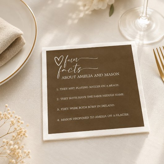Elegante Chocoladebruine Leuke Feiten Bruiloft Servet