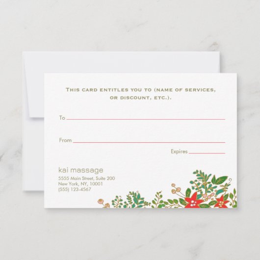 Elegante Christas Poinsettia cadeaubon Kaart (Achterkant)